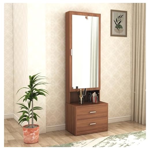 DesignFit Engineered Wood Dressing Table with Drawer and Door Storage Wooden Mirror Vanities Furniture for Bedroom Home Living Room (Walnut Finish)