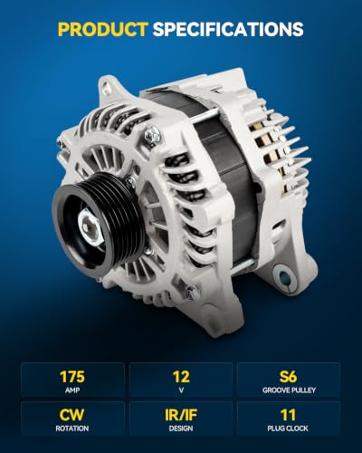 Image of PHILTOP Alternator Compatible with Ford Taurus 2010-2012, Lincoln MKX 2011-2013, Explorer 2011 All Model /2012 3.5L, Flex 09-10, Taurus X 08-09, MKS 09-12 3.7L Replace 11271N 12V 175Amp CW S6 | Explorer 2011 All Model /2012 3.5L, Flex 09-10, Taurus X 08-09, MKS 10-12 3.7L Replace 11271N 12V 175Amp CW S6 6-Groove Pulley