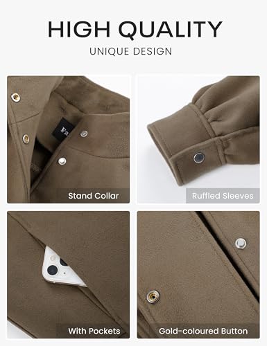 PUWEI Women's Cropped Pea Coat Stand Collar Single Breasted Wool Blend Overcoat Jackets4