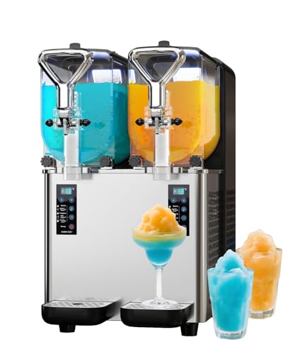 GSEICE Dual Tank Slushie Machine 1.6 Gal (6L) Commercial & Home Use, 500W High Power Ice-Free Margarita Maker for Parties/Bars/Restaurants, Double Barrel Fast Freeze Machine with Quick Cooling System