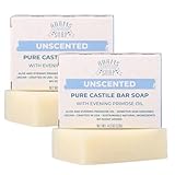 Adams Handmade Soap Unscented Pure Castile Bar Soap – 4.5 oz | With Evening Primrose Oil | Vegan, Cold Process, 84% Organic, Fair Trade, No Fragrance, Sensitive Skin Safe, USA Made