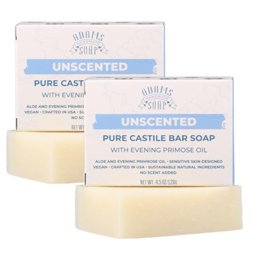 Adams Handmade Soap Unscented Pure Castile Bar Soap – 4.5 oz | With Evening Primrose Oil | Vegan, Cold Process, 84% Organic, Fair Trade, No Fragrance, Sensitive Skin Safe, USA Made image 5