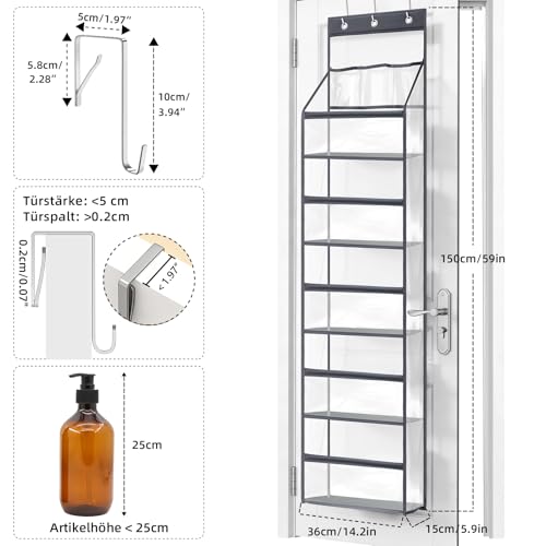 Rangement suspendu 5 compartiments en PVC transparent pour porte de chambre