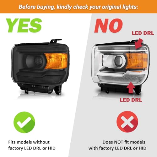 WEELMOTO Headlights Assembly for 2014-2018 GMC Sierra 1500/2015-2019 GMC Sierra 2500HD / 2015-2019 3500HD Replacement Pair Set Black Housing NOT for factory LED models by WEELMOTO - Image 2