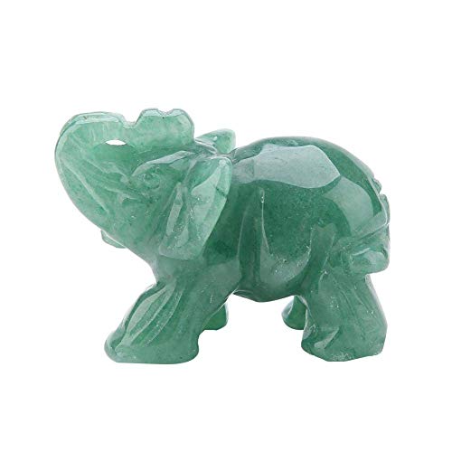 Hilitand Figurines d'Éléphant en Cristal, 2inch Éléphant Sculpté en Jade Naturel Décoration de la Maison Voiture Ameublement Article (Green Aventurine)
