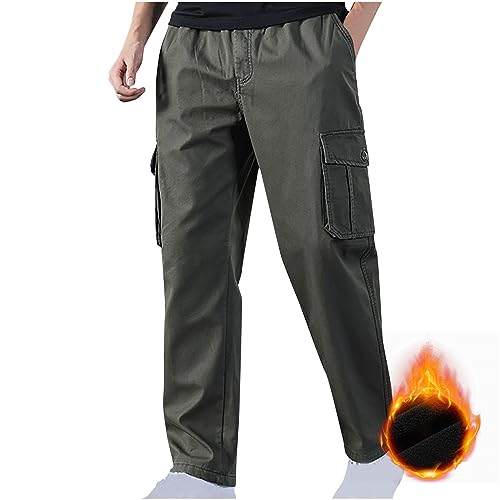 Mens Fleece Joggers Classic Straight Legs Solid Color Cargo Sweatpants Sherpa Lined Comfy Warm Winter Pant4