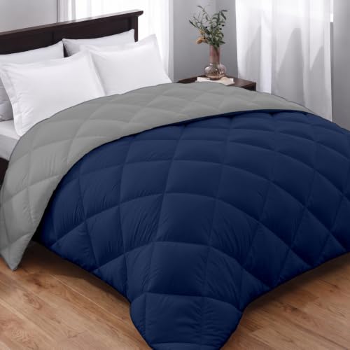 Image of AYKA Reversible Comforter 220 GSM Microfiber Reversible AC Comforter /Blanket for Winter /Quilt /Duvets for King Size Double Bed Comforter (90 * 100, Navyblue & Grey)| TC - 220