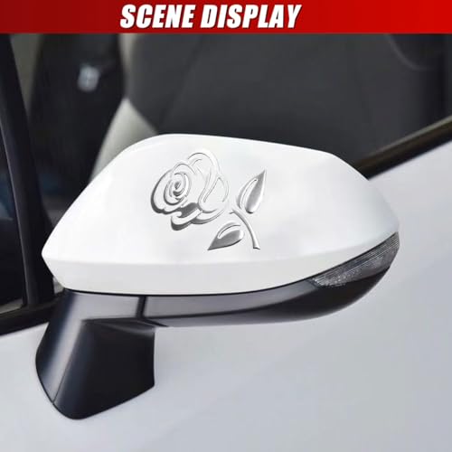 Image of 3D Rose Car Sticker Decal, Waterproof PVC Auto Bumper Stickers, 3.9'' x 3.1'' Cute Flower Car Window Decals, Vehicle Exterior Decoration Accessories for Wall, Mirror, Laptop (Silver)