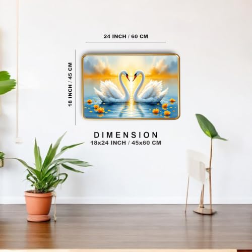 Image of Vastu Swan Pair Photo Frame, Gold, Slim, Sparkle Coated Lamination, for Living Room and Office, 18x24 Inch 53003