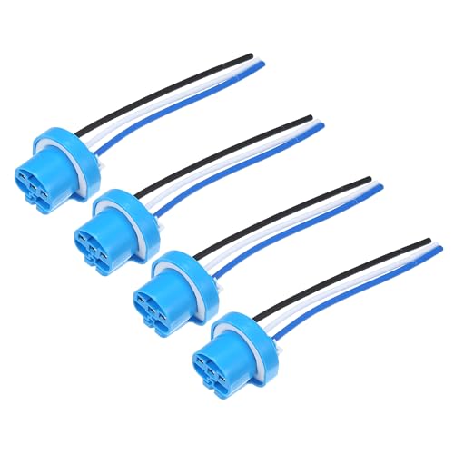 Partuto 4 Pcs Universal 9004 9007 Car Bulb Socket - Auto Halogen Light Wiring Harness Connector Pigtail Plug - Metal Plastic Blue