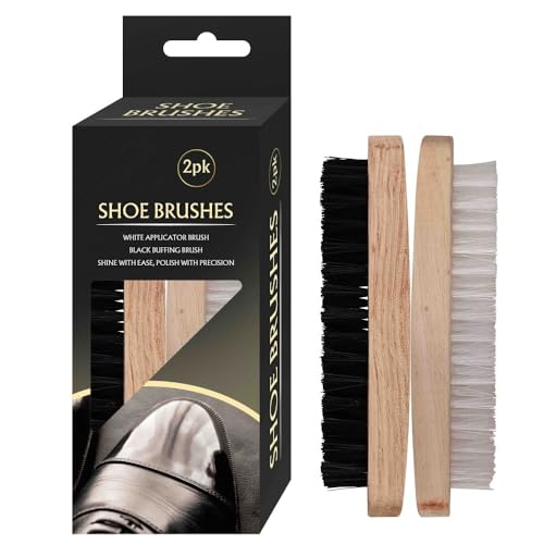 Vivo Technologies 2-Piece Shoe Brush Set – Wooden Applicator & Buffing Brush with Natural Bristles – Effortless Polishing & Precise Shine for Leather Shoes, Boots & More – Durable & Comfortable Design