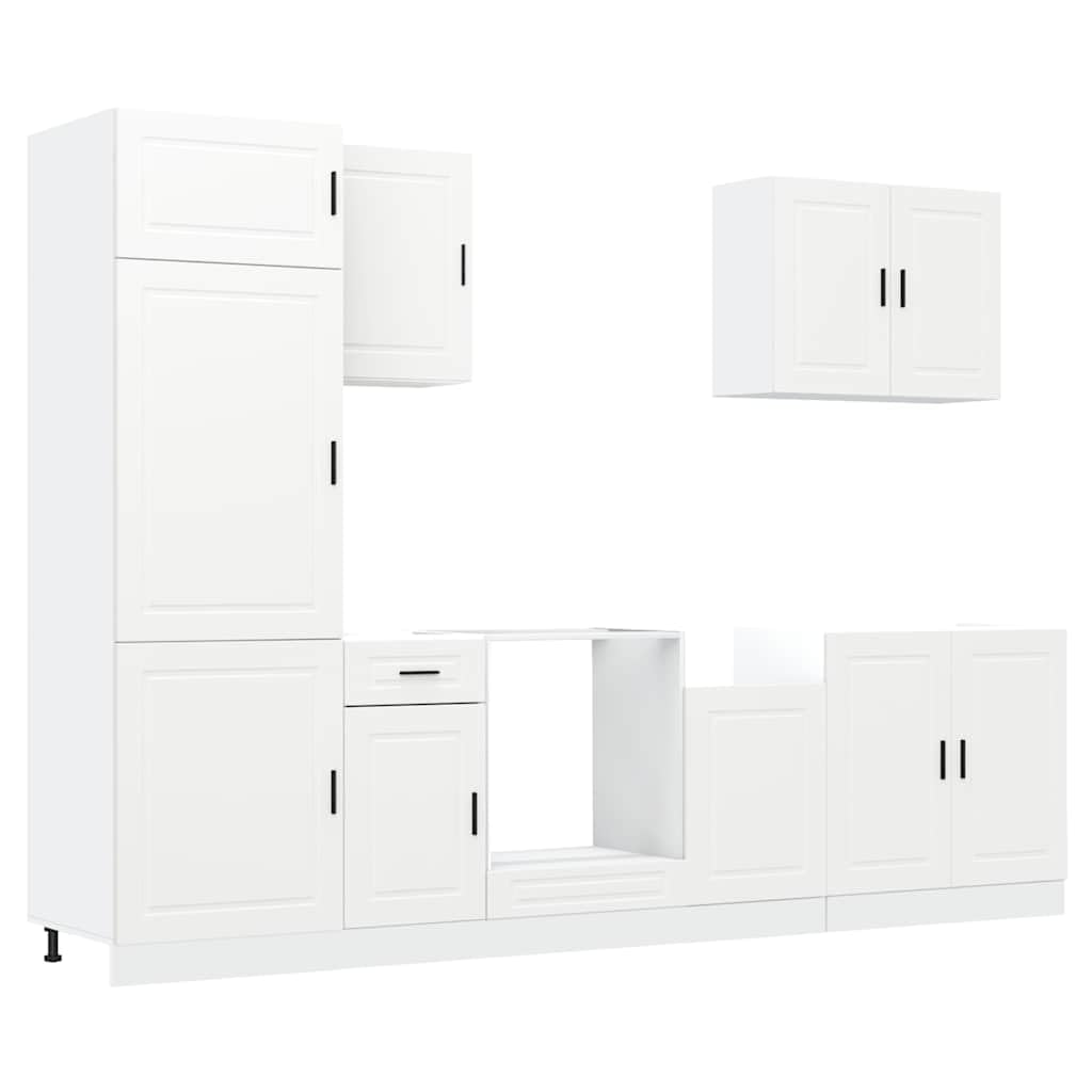 Set Mobili da Cucina 7 Pz Modulari Porto Bianco in Legno | Soluzione salvaspazio modulare per cucina con piedini regolabili e scomparti capienti per organizzare stoviglie e pentole.