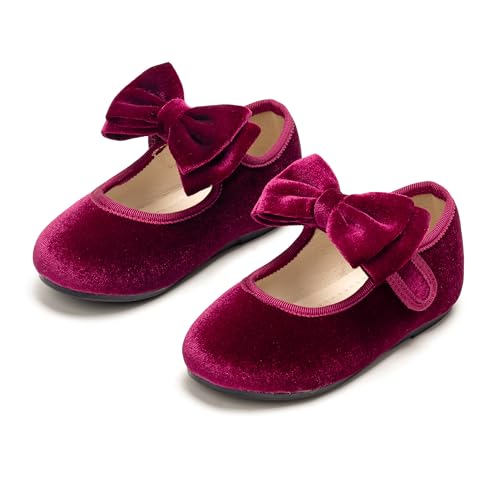 Image of PHIRAMIN Toddler Flower Girl Glitter Dress Shoes Little Girl Ballet Flats Bow Wedding Party