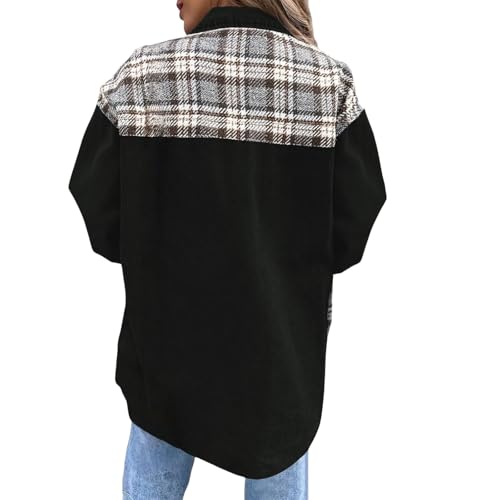 Womens Oversized Denim Jacket Casual Long Sleeve Button Down Plaid Jean Jackets Fashion Western Cowgirl Shackets3