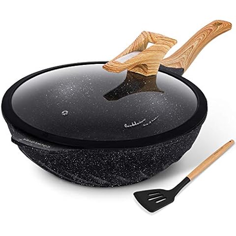 COOKLOVER Nonstick Wok Pan with Lid 12.6 Inch - Black Cover
