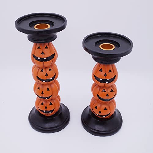 Etistta Halloween Pumpkin Candle Holder For Fireplace Halloween Decor, 9.5 Inch Tall Polyresin Halloween Candlesticks Holder For Halloween Decorations, Set Of 2 thumb #1