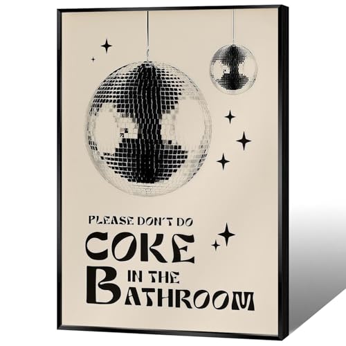 DVBOCS Vintage Black And White Disco Ball Canvas Wall Art Please Dont Do Coke In The Bathroom Posters Trendy Abstract Aesthetic Paintings For Washroom Restroom Toilet Wall Decor 12x16in Unframed