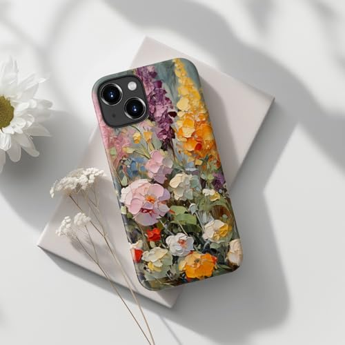 Image of Goodon for iPhone 15 Plus Case Cute - Wireless Charging Compatible - Dual-Layer Hard Shell + Silicone Cover - Protective Phone Case with Trendy Designs for Women - Oil Painting Flowers