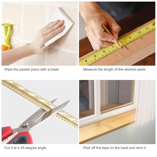 TECDW Flexible Wanddekorstreifen, selbstklebende Wanddekorstreifen, abziehen und aufklebende Deckenstreifen, einfache Muster, Für Wand- und Heimdekoration (Weiß mit Gold-3)