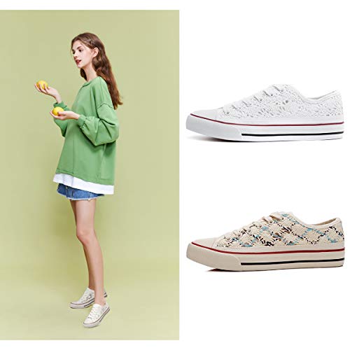 Zgr Women's Fashion Canvas Sneakers Mesh Knitted Upper Low Cut Casual Shoes (White,Us11) #TOP5