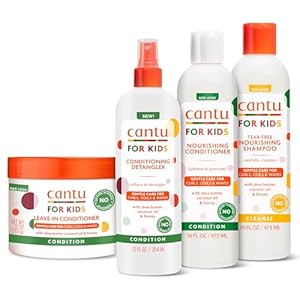 Cantu Care for Kids Haircare Regimen Set with Large Size Shampoo + Conditioner + Detangler + Leave-In Conditioner (Pack of 4)