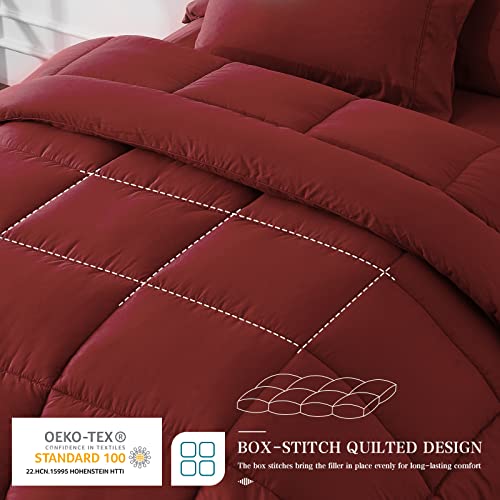 Newspin Queen Bed In A Bag - 7 Pieces Red Comforter Set, Lightweight All Season Ultra Soft Bedding Comforter Set With Comforter, Flat Sheet, Fitted Sheet, Pillowcases & Shams #TOP1