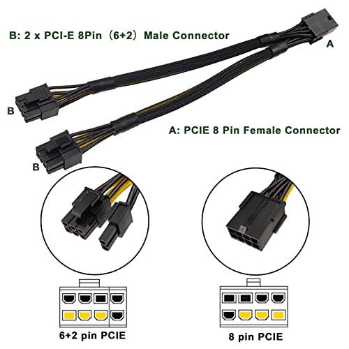 Divisor PCIe 8 pines hembra a doble 8 pines macho cable divisor GPU VGA de 24 cm 3