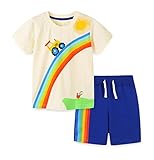 warmstraw Toddler Kids Boys Summer Clothes Outfit Cotton T-Shirt and Shorts Clothing Set Rainbow Cartoon Car 4-5T