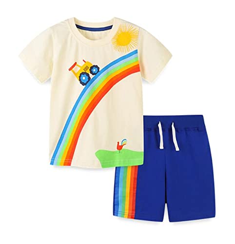 warmstraw Toddler Kids Boys Summer Clothes Outfit Cotton T-Shirt and Shorts Clothing Set Rainbow Cartoon Car 4-5T