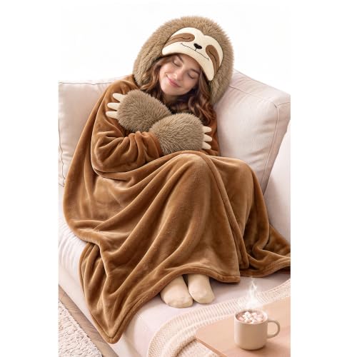 Mewaii Sloth Gifts, Wearable Blanket Hoodie, Soft Sloth Blanket