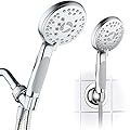 AquaSpa for California - High Pressure 6-setting Luxury Handheld Showerhead, Extra Long 6 Ft Stainless Steel Hose, Anti Clog Jets, Anti Slip Grip, Top US Brand, Extra Wall Bracket - Chrome Finish