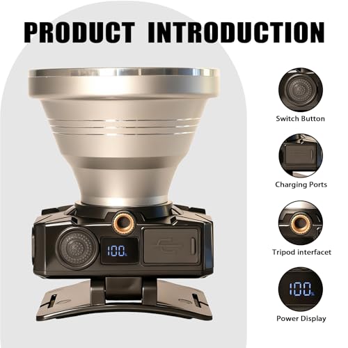 Linterna frontal LED recargable USB-C de alta potencia con sensor de movimiento para camping 3