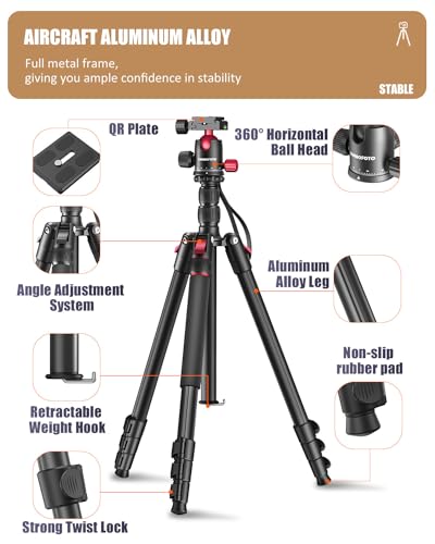 Image of CAMBOFOTO 80 inch /205cm Camera Tripod, Aluminum Ball Head Tripod for Camera