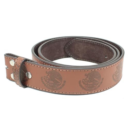 Mexico Coat of Arms Leather Belt Strap Without Buckle 1.5" Wide with Snaps - Eagle with Rattlesnake Mexican Pride3