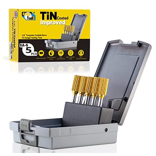 SA-5 5pcs Tungsten Carbide Burr TiN Rotary File Cylindrical Shape Double Cut for Die Grinder Drill Bits 1/4'' Inch Diameter of Shank and 1/2'' Inch Diameter of Cutter 1'' Inch Cutter Length