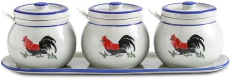 Seasoning Jar with Lid Spoon Retro Ceramic Rooster Kitchen Salt and Monosodium Glutamate Seasoning Jar Household Sugar Shaker