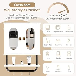 Medicine Cabinet Wood Bathroom Wall Cabinet with Adjustable Shelf and Hooks Towel Bar 3 Tier Bathroom Cabinet Wall Mount Storage Cabinets for Living Room Bedroom Kitchen White