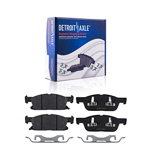 Image of Detroit Axle - Front Brake kit for 2015 2016 2017 2018 2019 2020 2021 Ford Edge, Drilled and Slotted Brake Rotors Ceramic Brake Pads Replacement: 12.44 inch inch Rotors