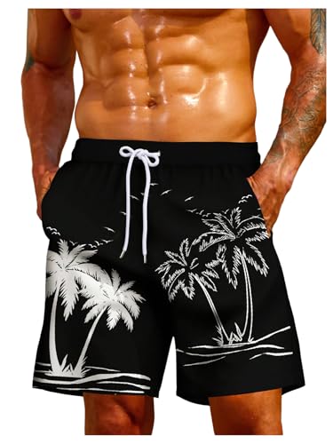 Floerns Men's Swim Trunk Hawaiian Tropical Drawstring Bathing Suit Board Shorts
