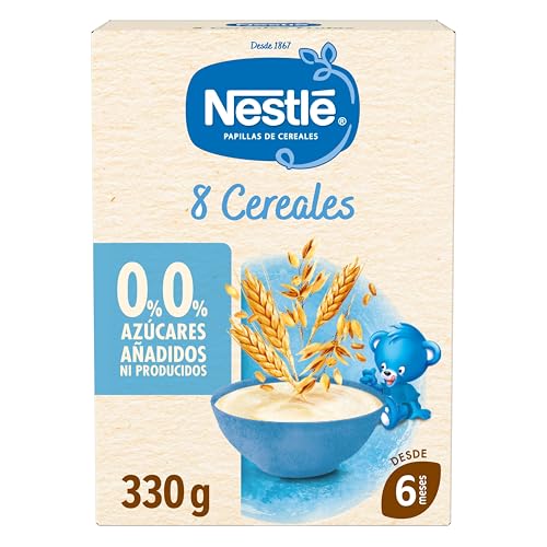 NESTLÉ 0%0% Papilla 8 Cereales 330g, sin azúcares añadidos ni producidos, a partir de 6 meses