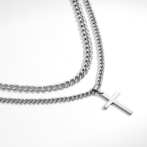 SENRAN Layered Cross Necklace for Men Boys Stainless Steel Layered Cuban Link Chain 16-24 inch Christian Cross Pendant Religious Jewelry Gifts2