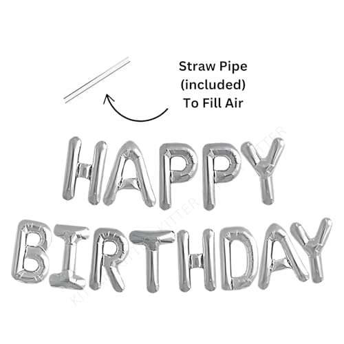 Image of KITTER Silver Happy Birthday Foil Balloon Set For Boys Girls Birthday Party Decoration Items (Pack Of 13 Capital Letters) | Birthday Decor for Kids Boys Girls & Adults, Chrome Colour Foil Balloons