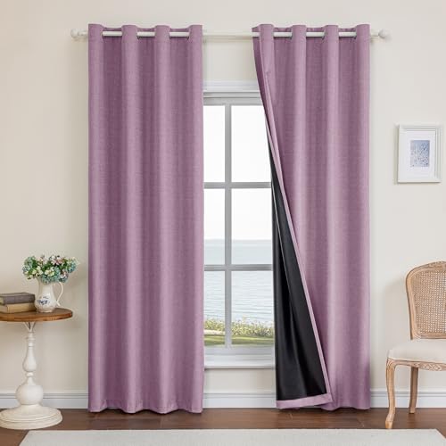 Ystyle 100% Rideau Occultant Lot De 2, 140x245cm, Effet Lin, Rideau Thermique Isolant Anti Froid Et Chaleur, Rideaux Anti Bruit Anti UV, avec Oeillet, pour...