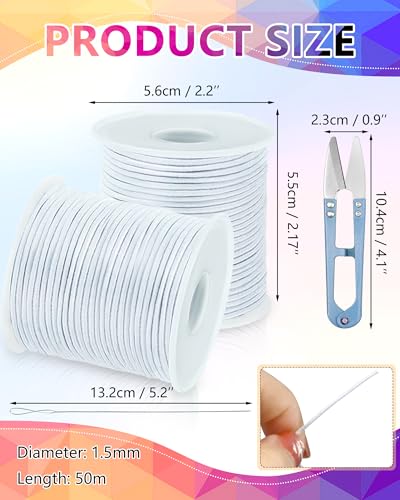 image for 2 Rolls FIVEIZERO White Elastic Bracelet String Total 330 Feet,1mm,1.2