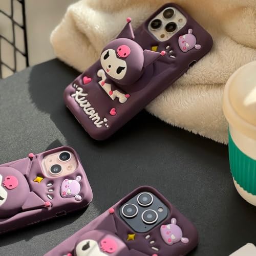Image of COVERLY for iPhone 14 Plus 3D Cartoon Kuromi Kitty Case,Full Protective Sanrio Sonix Hello Kitty Pop Push Case with Holder Cute Soft Silicone Fashion Aesthetic Cover for Apple iPhone 14 Plus