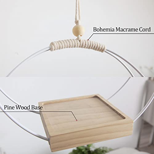 Abetree Hanging Planter With Wood Base For Indoor And Outdoor Plants Boho Plant Hanger Wall Ceiling Window Metal Hanging Plant Stand Home Décor, White(Plant Pot/Plants Not Included) #TOP5