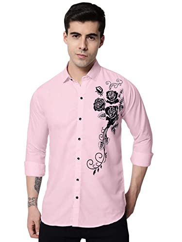 Image of Zombom Men's Regular Fit Cotton Blend Printed Spread Collar Full Sleeve Casual Shirt
