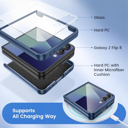 Image of Ruky for Galaxy Z Flip 8 Case, with Built-in Screen Protector, Dark Blue | Hard PC Ultra Slim Anti-Scratches Wireless Charging, HD Clearly Shockproof Phone Case for Samsung Galaxy Z Flip 8, Dark Blue