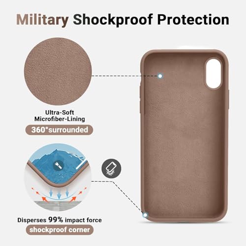 Image of VONZEE Liquid Silicone Case with Microfiber Coushioning Compatible for iPhone Xr Shockproof Slim Back Cover, Gel Rubber Full Body Protection - Brown