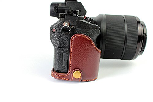 Sony A7 Case, Bolinus Handmade Genuine Real Leather Half Camera Case Bag Cover For Sony Alpha A7 A7R A7S Bottom Opening Version + Hand Strap -Coffee #TOP3